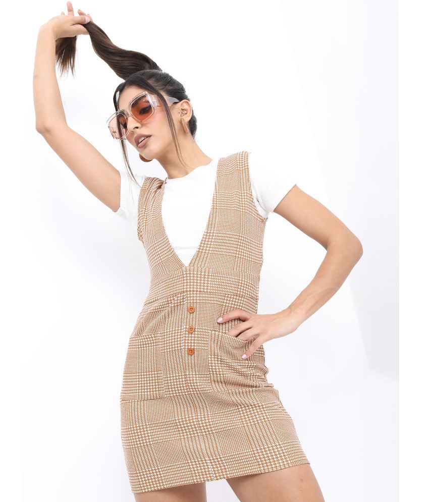     			Ketch Polyester Blend Checks Mini Women's Bodycon Dress - Brown ( Pack of 1 )