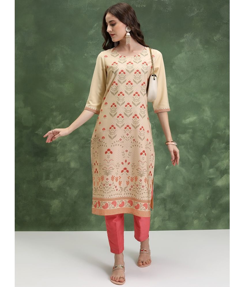     			Ketch Polyester Printed Straight Women's Kurti - Cream ( Pack of 1 )