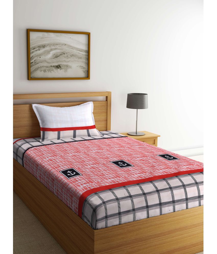    			Klotthe Poly Cotton Big Checks 1 Single Bedsheet with 1 Pillow Cover - Pink