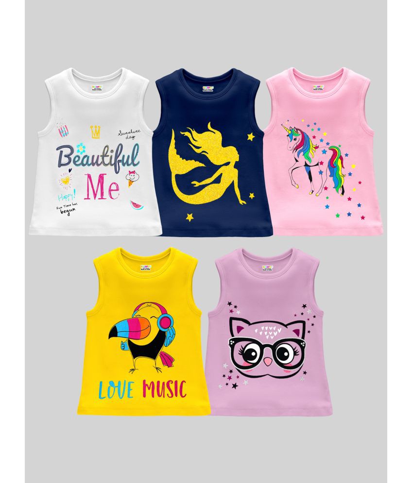     			Kuchipoo Multicolor Cotton Blend Girls T-Shirt ( Pack of 5 )