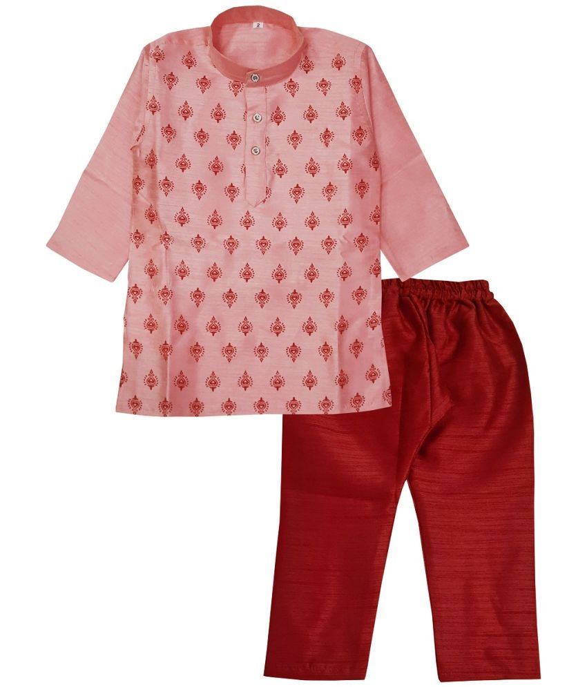     			LITTLE PANDA Boys Silk Ethnic - Pattern Kurta Pant Set ( Pink , Pack of 1 )