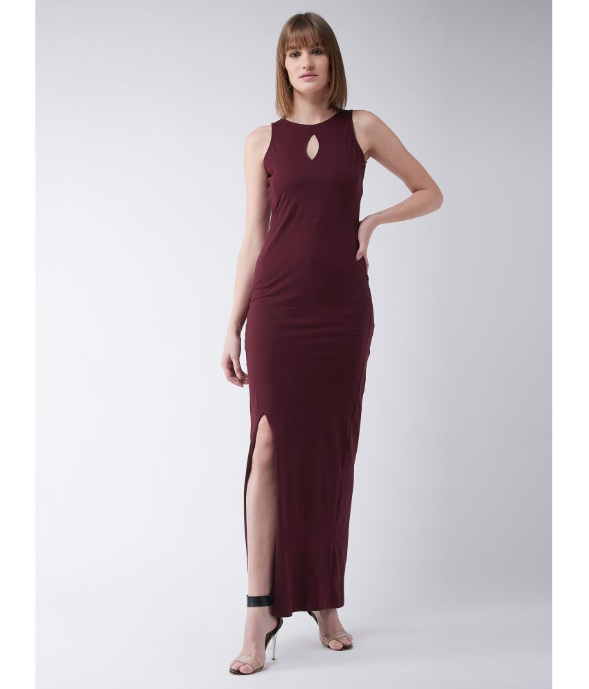     			Miss Chase Cotton Solid Full Length Women's Side Slit Dress - Maroon ( Pack of 1 )