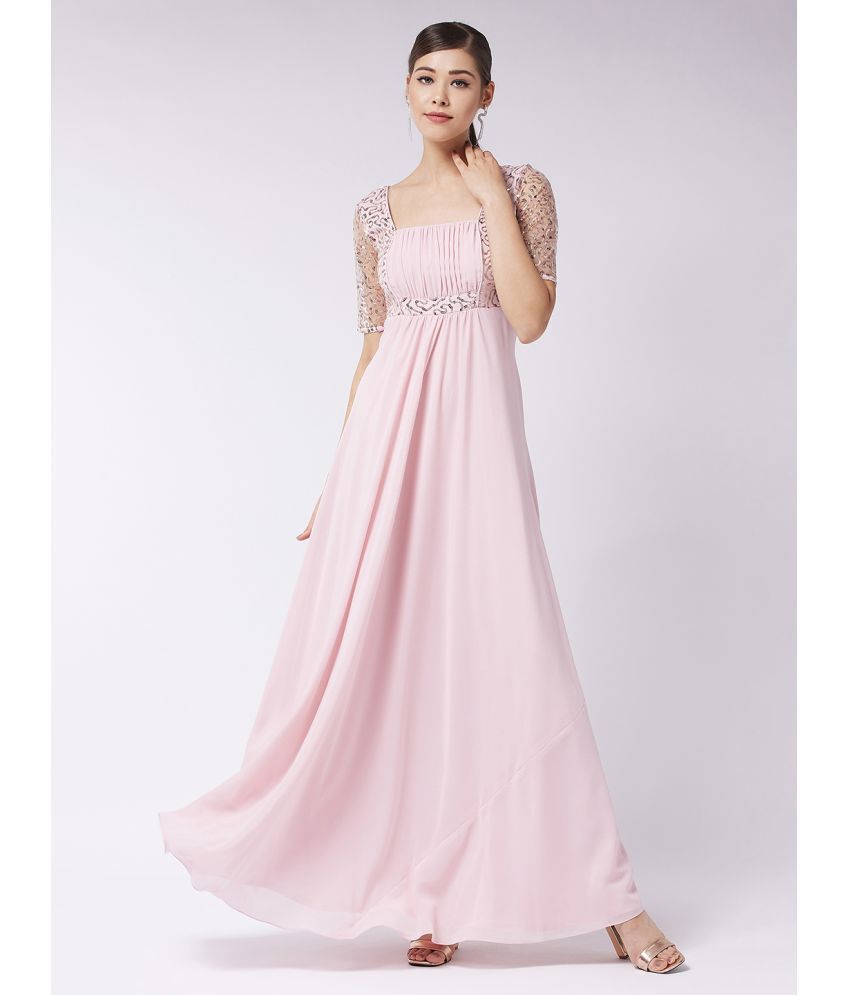     			Miss Chase Georgette Solid Full Length Women's Gown - Pink ( Pack of 1 )