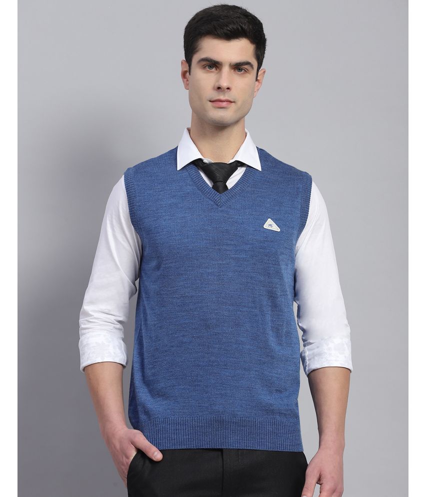     			Monte Carlo Woollen Blend V-Neck Men's Sleeveless Pullover Sweater - Blue ( Pack of 1 )