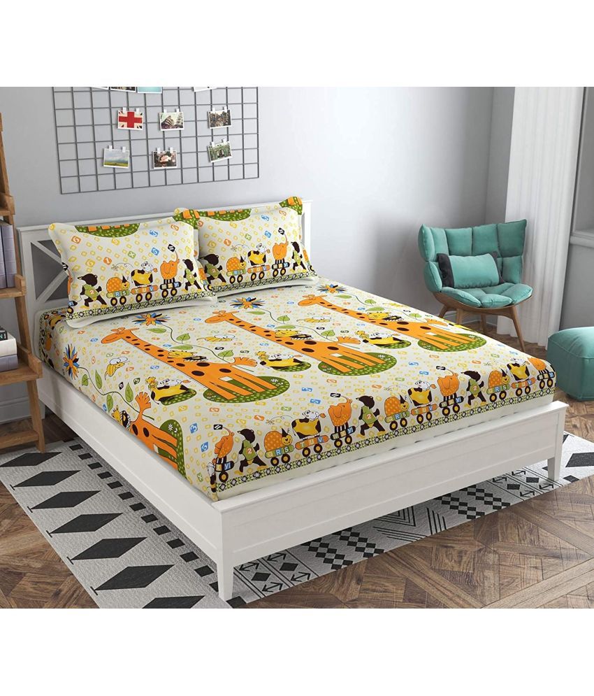    			Neekshaa Glace Cotton Animal 1 Double Bedsheet with 2 Pillow Covers - Cream