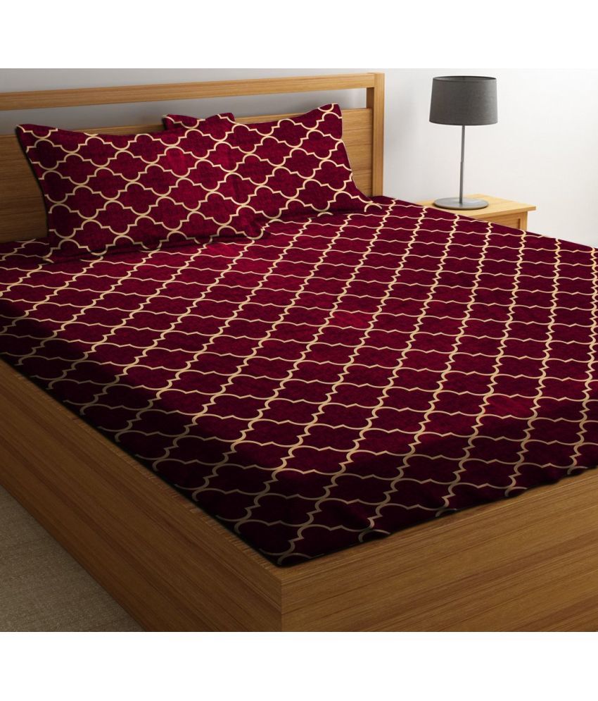     			Neekshaa Glace Cotton Geometric 1 Double Bedsheet with 2 Pillow Covers - Red