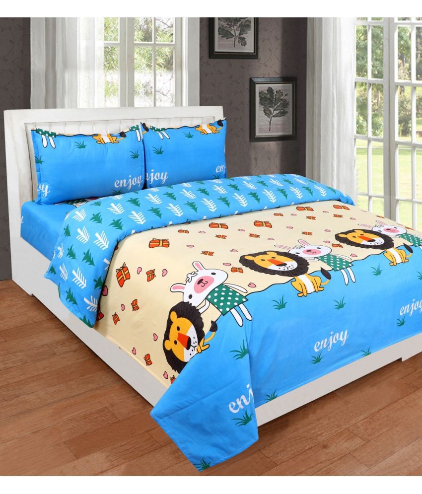     			Neekshaa Glace Cotton Graphic 1 Double Bedsheet with 2 Pillow Covers - Blue