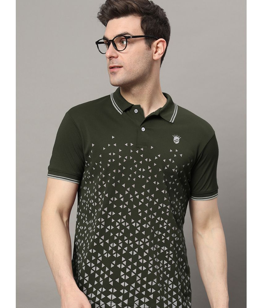     			RELANE Cotton Blend Regular Fit Printed Half Sleeves Men's Polo T Shirt - Dark Green ( Pack of 1 )