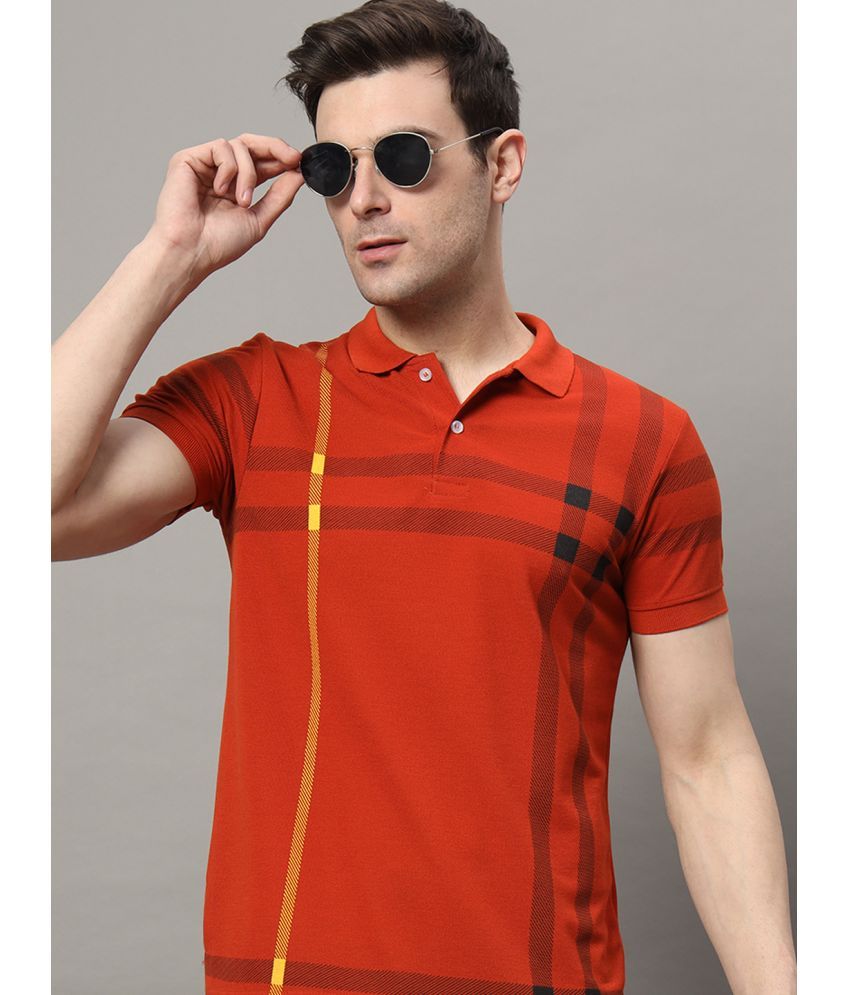     			RELANE Pack of 1 Cotton Blend Regular Fit Checks Half Sleeves Men's Polo T Shirt ( Rust )