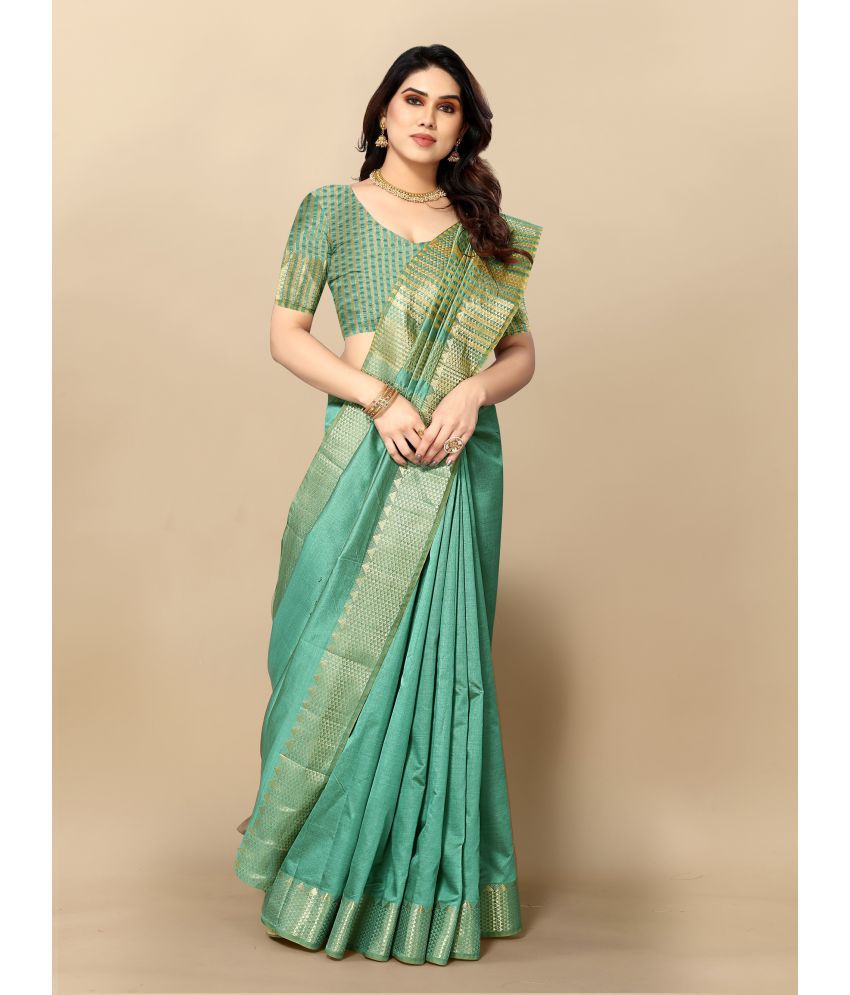     			Sidhidata Cotton Embellished Saree With Blouse Piece - Sea Green ( Pack of 1 )