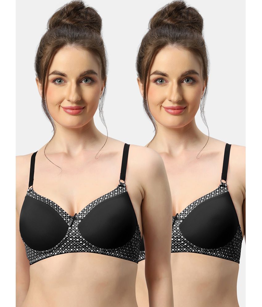     			Sonari Pack of 2 Nylon Lightly Padded Women's T-Shirt Bra ( Black ) charmisblackblack