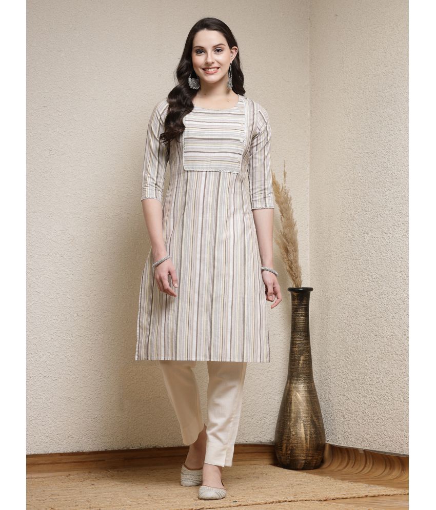     			Stylum Cotton Blend Striped Straight Women's Kurti - Beige ( Pack of 1 )