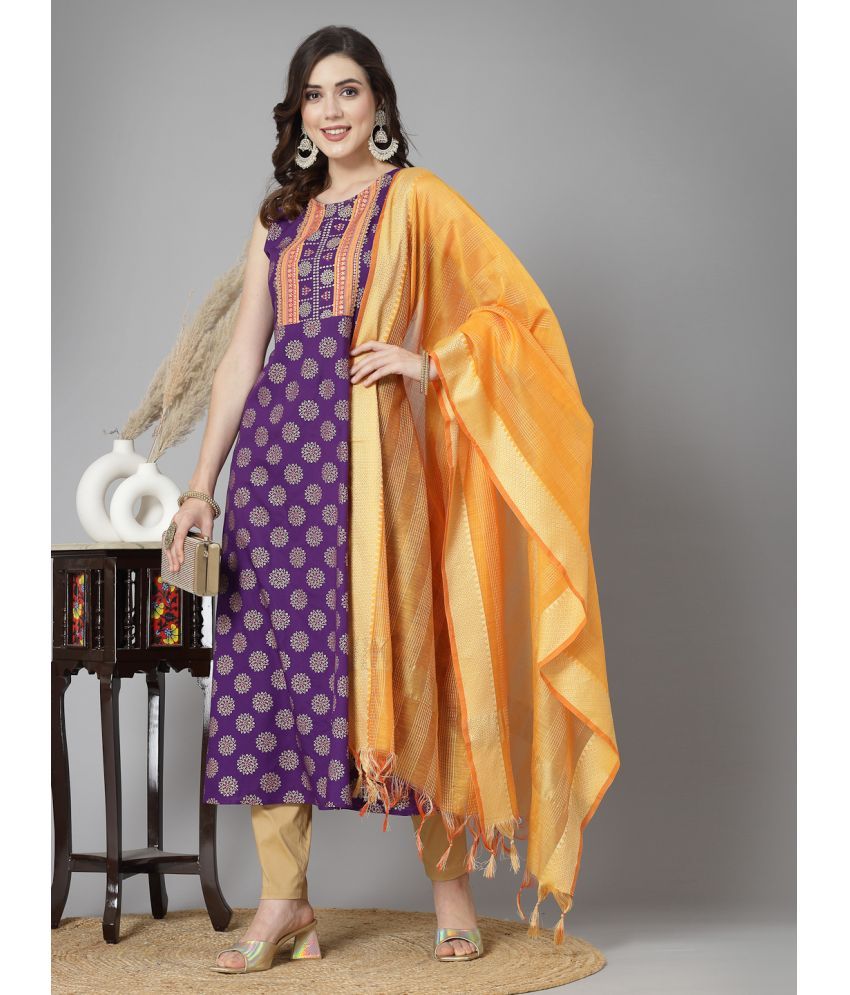     			Stylum Rayon Printed A-Line Women's Kurti with Dupatta - Purple ( Pack of 1 )