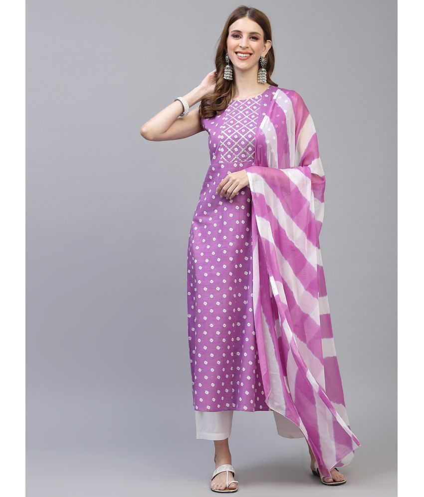     			Stylum Rayon Printed A-Line Women's Kurti with Dupatta - Purple ( Pack of 1 )