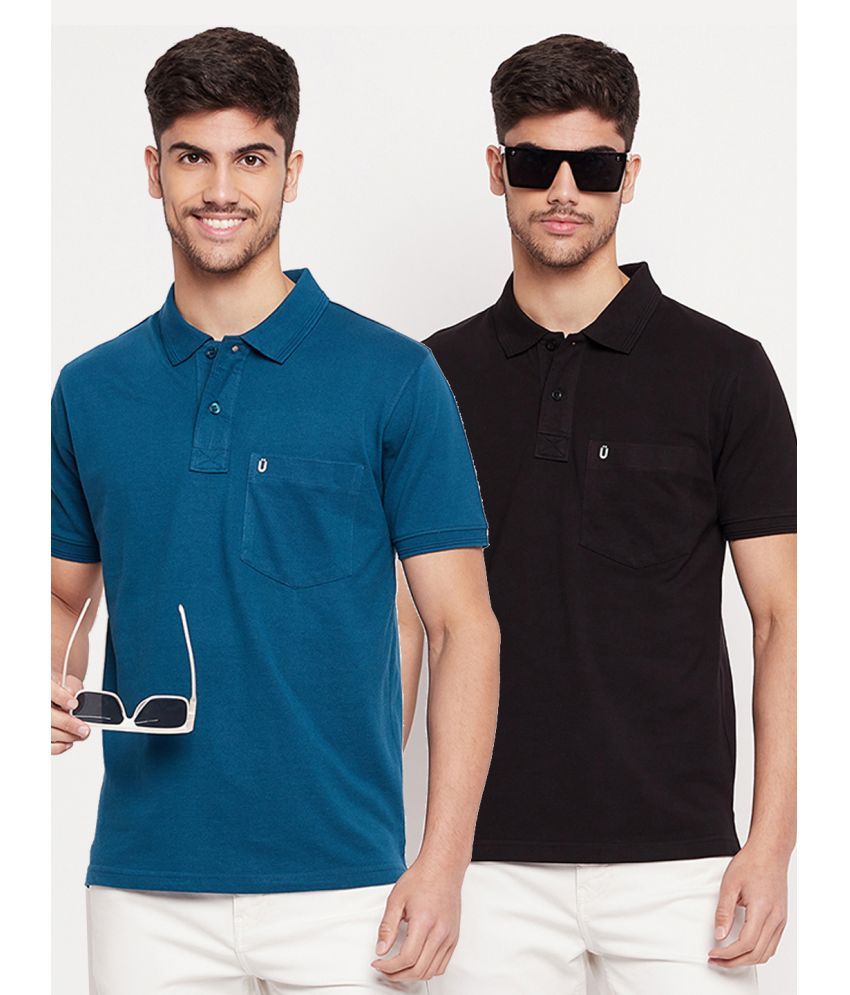     			UNIBERRY Cotton Blend Regular Fit Solid Half Sleeves Men's Polo T Shirt - Teal Blue ( Pack of 2 )