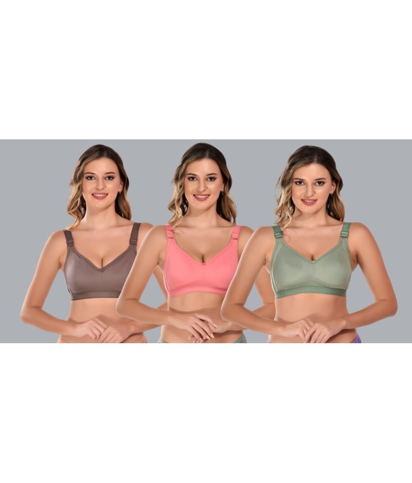     			Viral Girl Pack of 3 Cotton Non Padded Women's T-Shirt Bra ( Brown ) VM-DAYNA-SET1