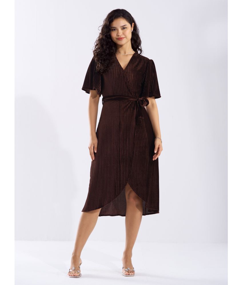     			aask Velvet Solid Midi Women's Fit & Flare Dress - Brown ( Pack of 1 )