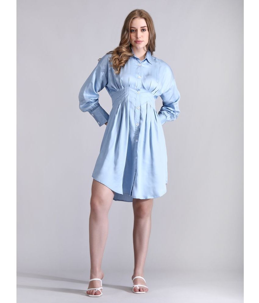     			qrosh Cotton Solid Knee Length Women's Shirt Dress - Light Blue ( Pack of 1 )