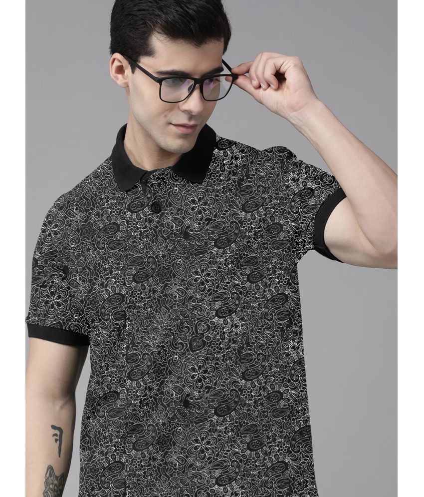     			ADORATE Cotton Blend Regular Fit Printed Half Sleeves Men's Polo T Shirt - Black ( Pack of 1 )