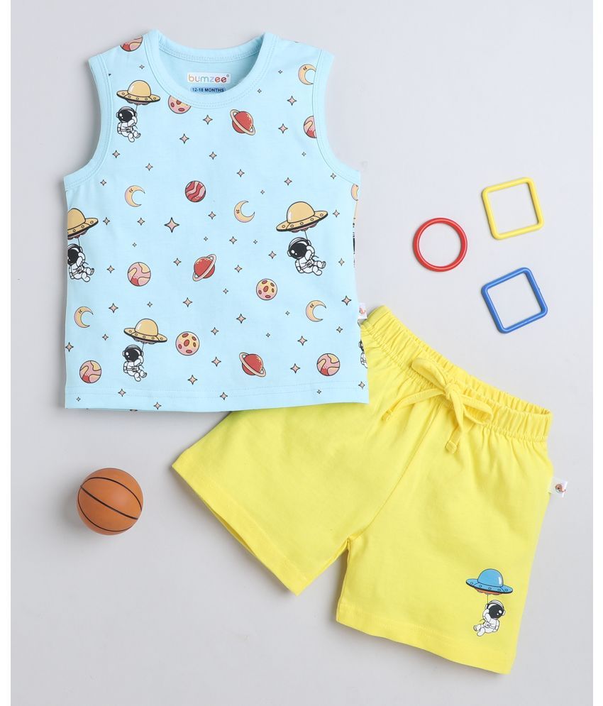     			BUMZEE Blue & Yellow Boys Sleeveless T-Shirt & Short Set Age - 12-18 Months