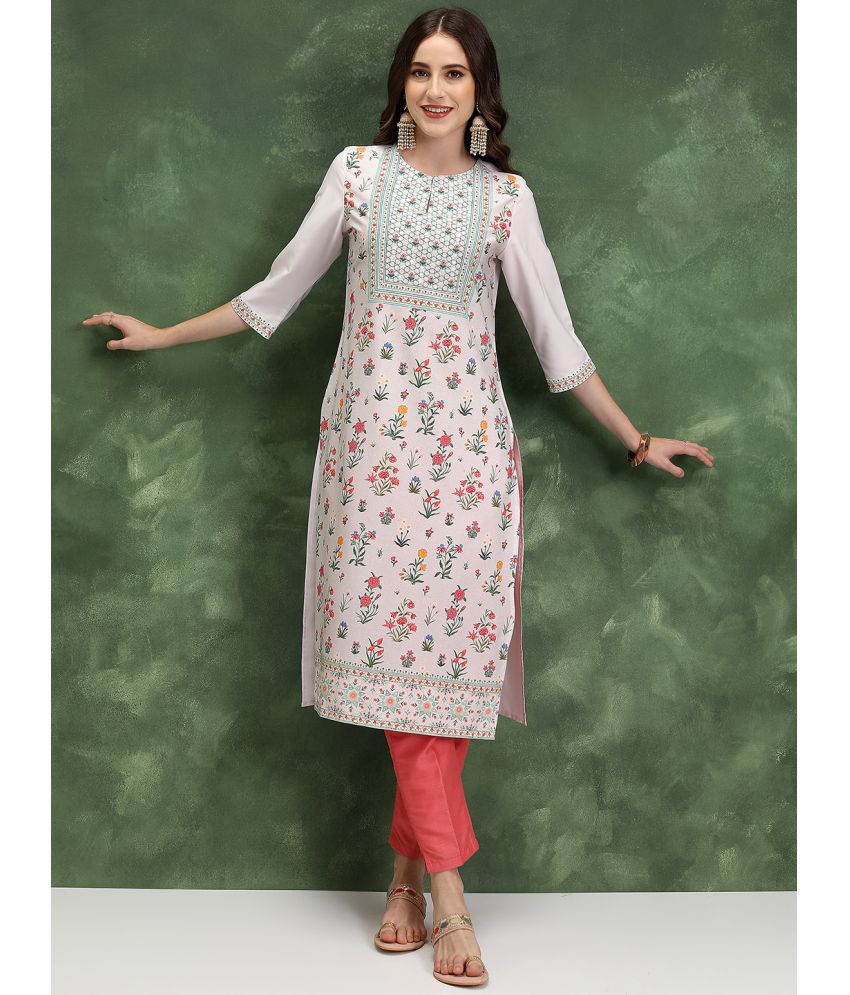     			Ketch Polyester Printed Straight Women's Kurti - Off White ( Pack of 1 )