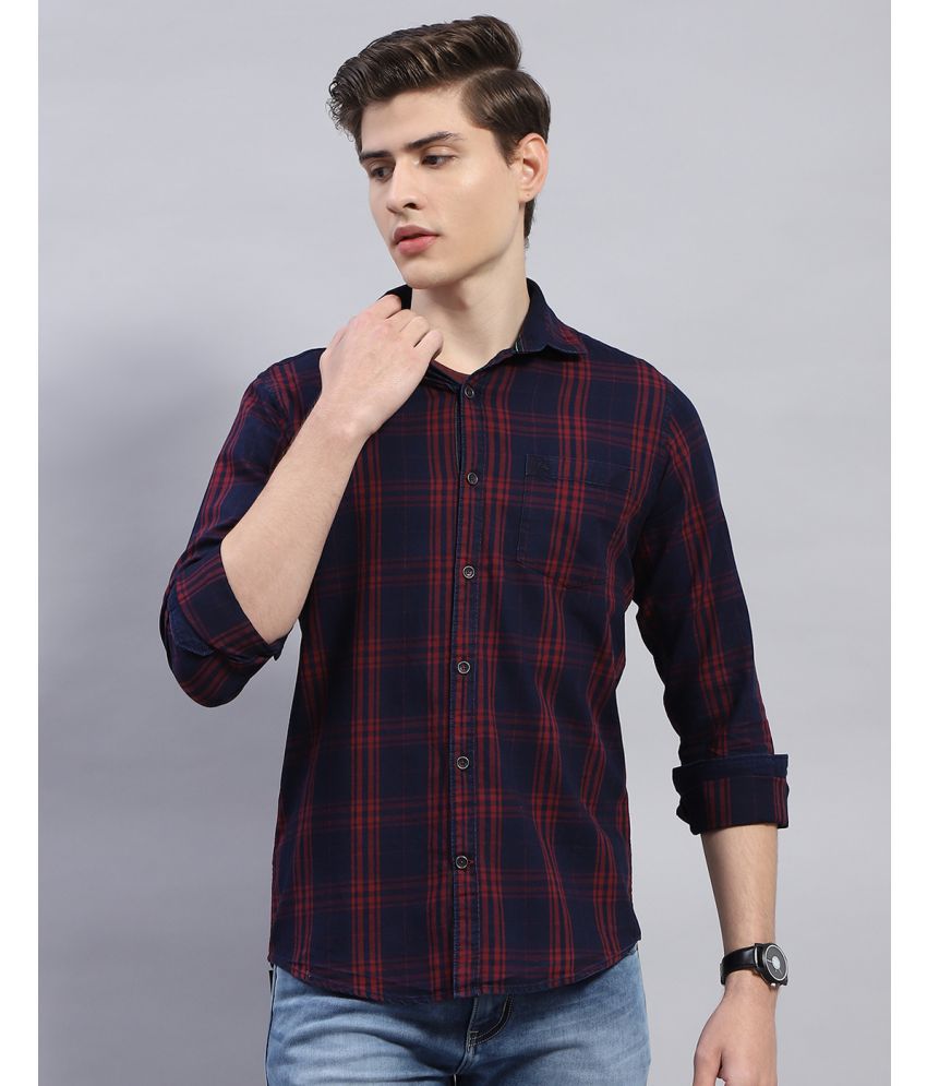     			Monte Carlo 100% Cotton Regular Fit Checks Full Sleeves Men's Casual Shirt - Maroon ( Pack of 1 )