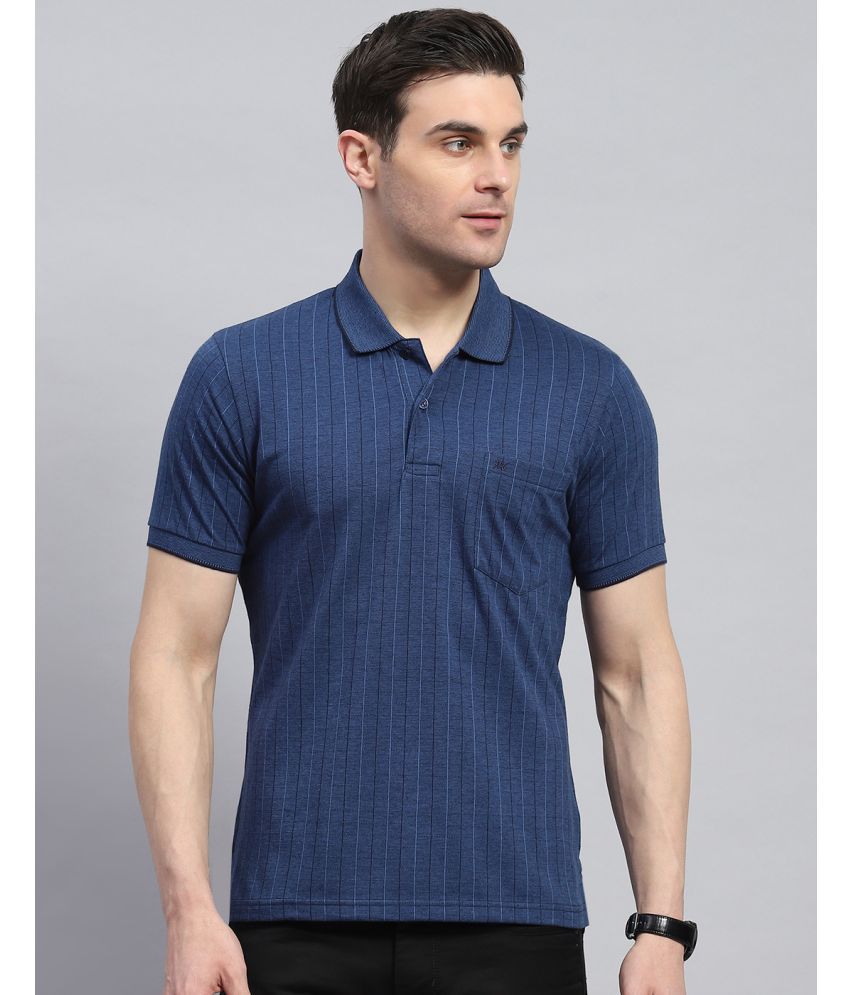     			Monte Carlo Cotton Blend Regular Fit Striped Half Sleeves Men's Polo T Shirt - Navy Blue ( Pack of 1 )