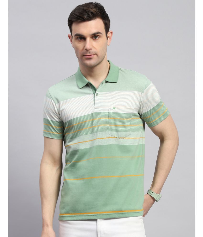     			Monte Carlo Cotton Blend Regular Fit Striped Half Sleeves Men's Polo T Shirt - Green ( Pack of 1 )