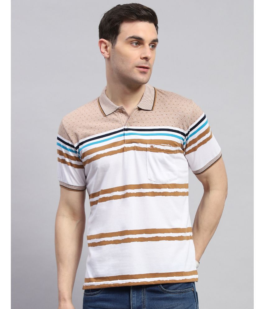     			Monte Carlo Cotton Blend Regular Fit Striped Half Sleeves Men's Polo T Shirt - Peach ( Pack of 1 )