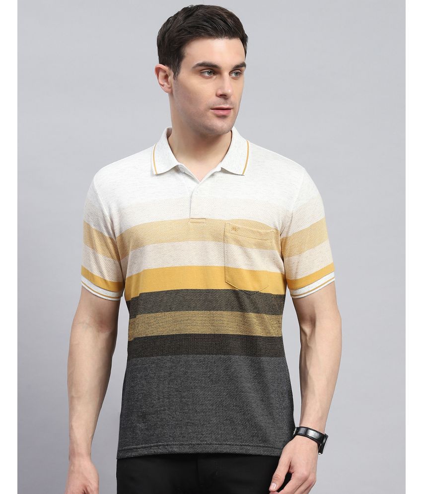     			Monte Carlo Cotton Blend Regular Fit Striped Half Sleeves Men's Polo T Shirt - Yellow ( Pack of 1 )