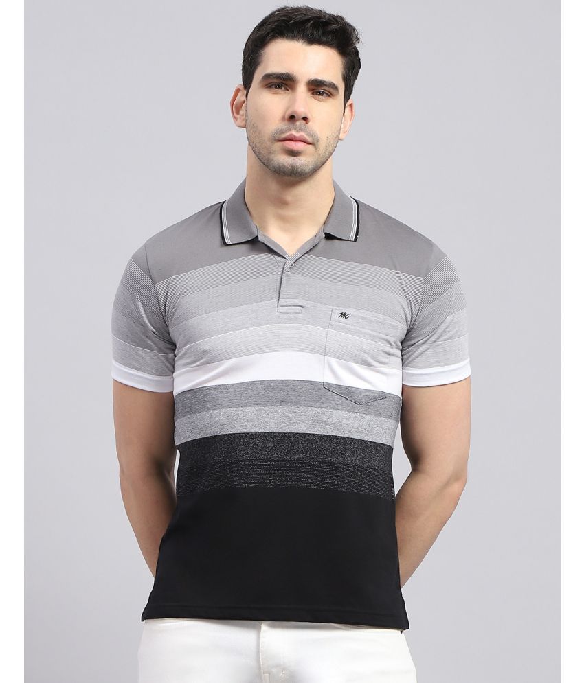     			Monte Carlo Cotton Blend Regular Fit Striped Half Sleeves Men's Polo T Shirt - Grey ( Pack of 1 )
