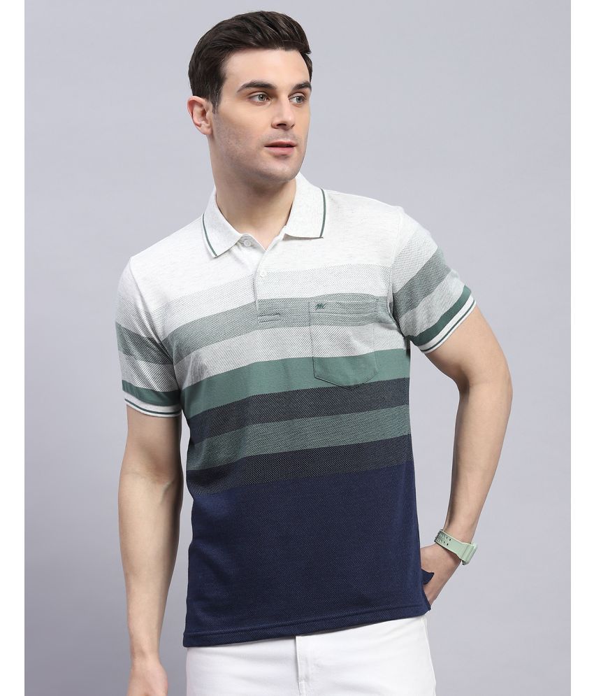     			Monte Carlo Cotton Blend Regular Fit Striped Half Sleeves Men's Polo T Shirt - Green ( Pack of 1 )