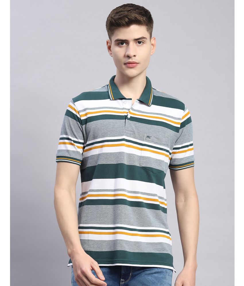     			Monte Carlo Cotton Blend Regular Fit Striped Half Sleeves Men's Polo T Shirt - Green ( Pack of 1 )