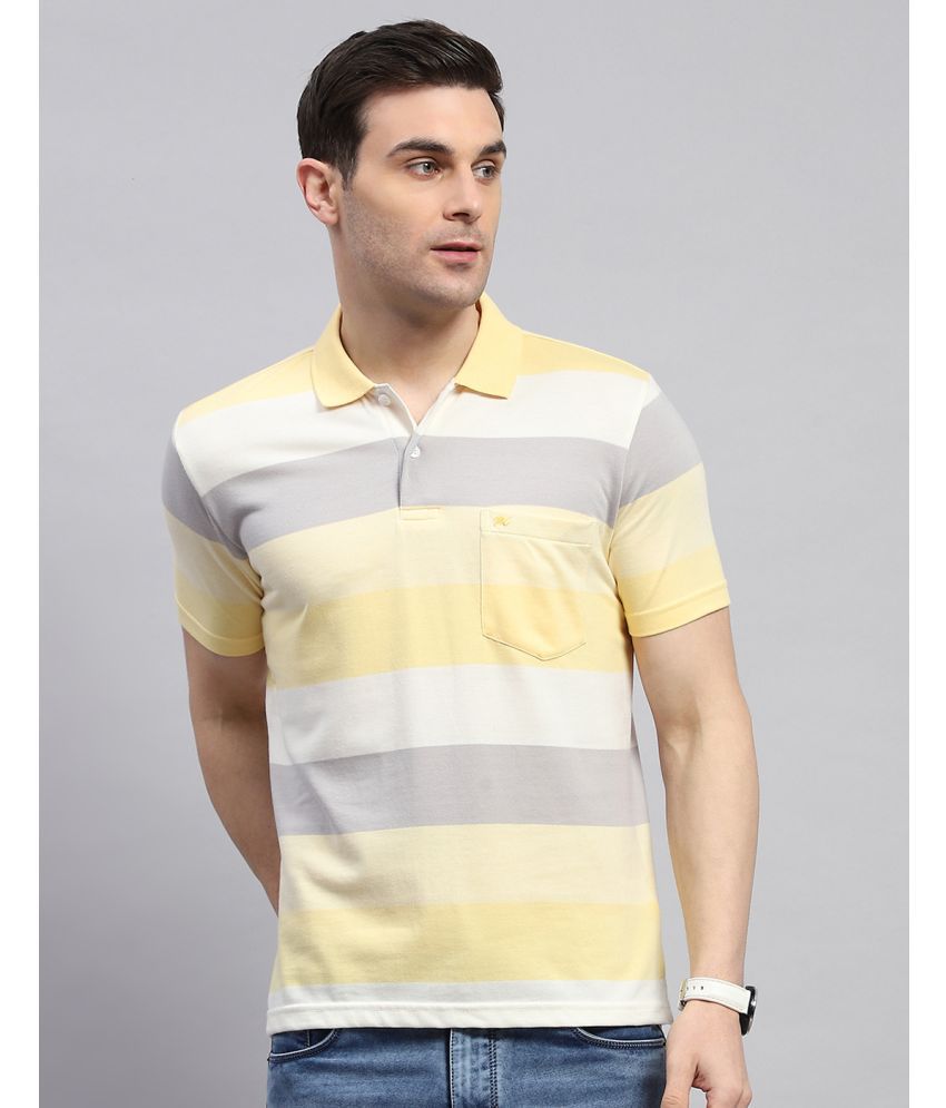     			Monte Carlo Cotton Blend Regular Fit Striped Half Sleeves Men's Polo T Shirt - Yellow ( Pack of 1 )