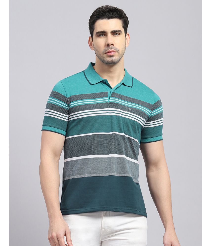     			Monte Carlo Cotton Blend Regular Fit Striped Half Sleeves Men's Polo T Shirt - Turquoise ( Pack of 1 )