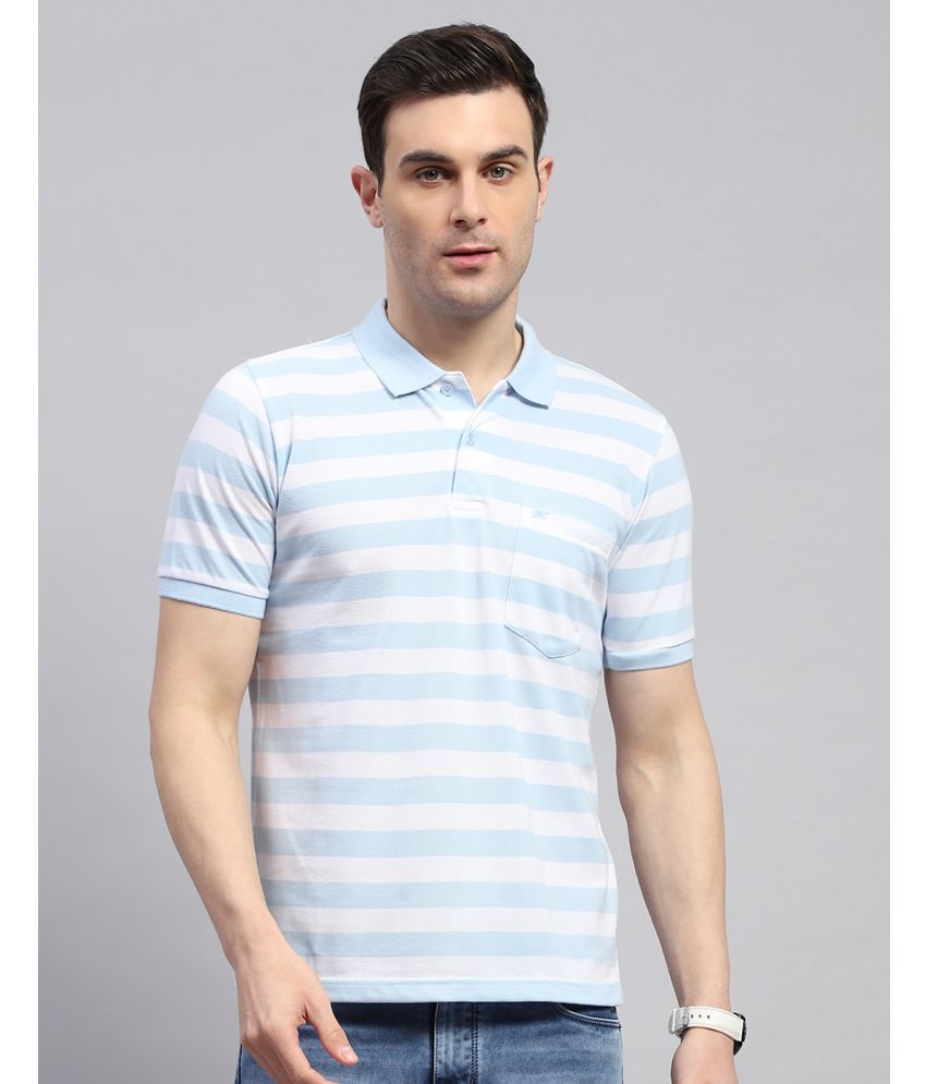     			Monte Carlo Cotton Blend Regular Fit Striped Half Sleeves Men's Polo T Shirt - Blue ( Pack of 1 )