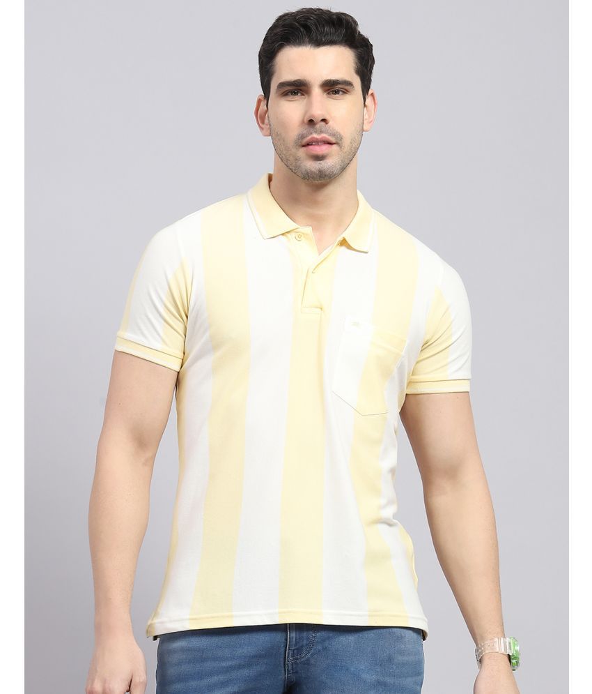     			Monte Carlo Cotton Blend Regular Fit Striped Half Sleeves Men's Polo T Shirt - Yellow ( Pack of 1 )