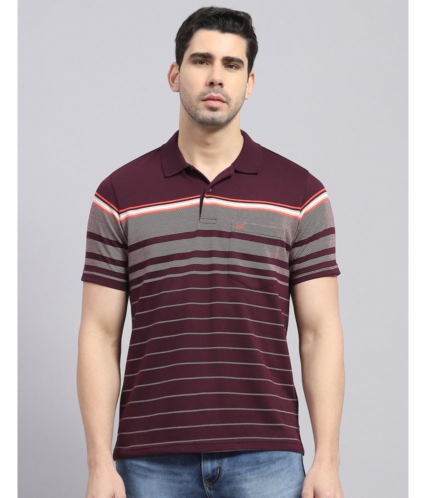     			Monte Carlo Cotton Blend Regular Fit Striped Half Sleeves Men's Polo T Shirt - Wine ( Pack of 1 )