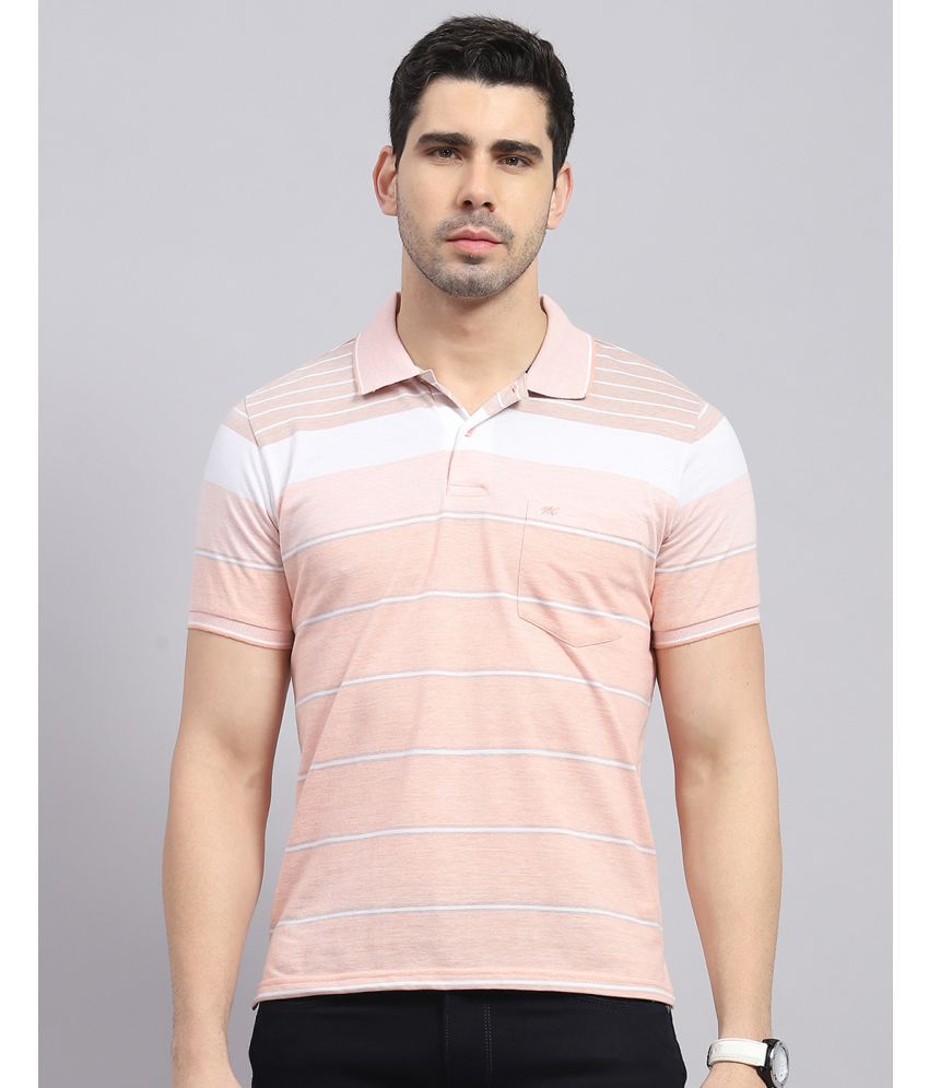     			Monte Carlo Cotton Blend Regular Fit Striped Half Sleeves Men's Polo T Shirt - Pink ( Pack of 1 )