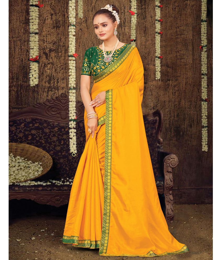     			Samah Art Silk Dyed Saree With Blouse Piece - Yellow ( Pack of 1 )