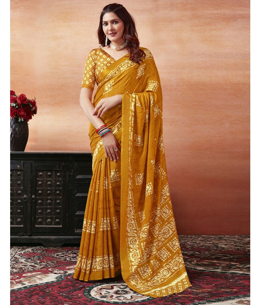     			Samah Art Silk Printed Saree With Blouse Piece - Mustard ( Pack of 1 )