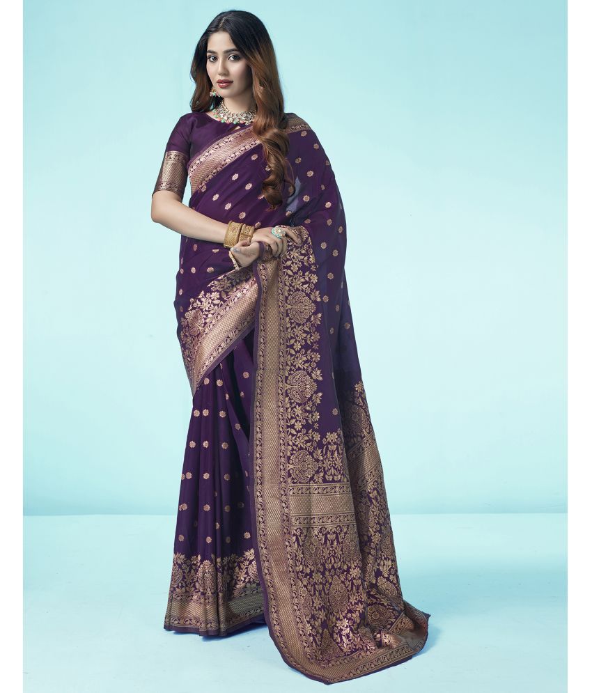     			Samah Art Silk Self Design Saree With Blouse Piece - Purple ( Pack of 1 )