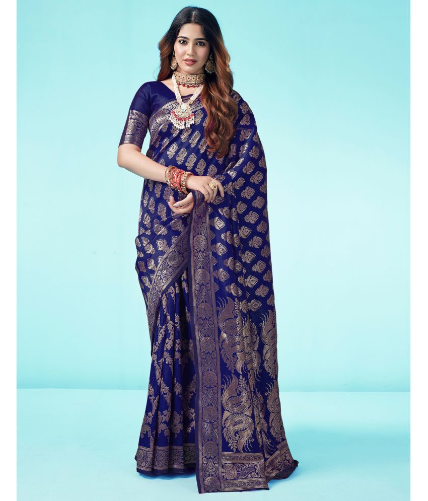     			Samah Art Silk Self Design Saree With Blouse Piece - Navy Blue ( Pack of 1 )