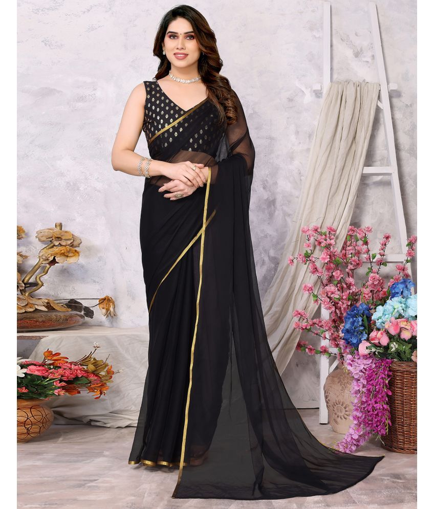     			Samah Chiffon Dyed Saree With Blouse Piece - Black ( Pack of 1 )