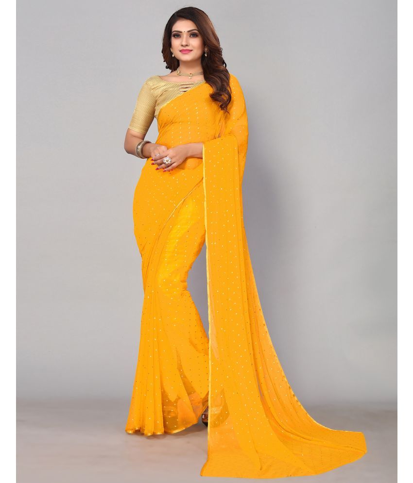     			Samah Chiffon Embellished Saree With Blouse Piece - Yellow ( Pack of 1 )