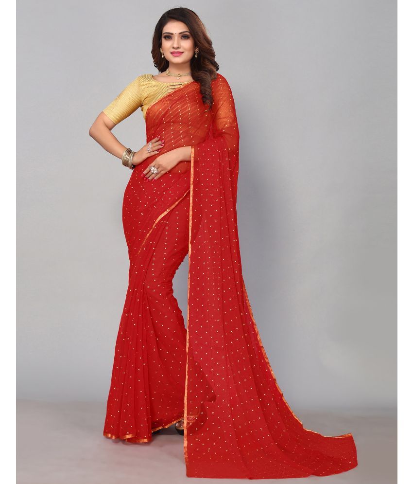     			Samah Chiffon Embellished Saree With Blouse Piece - Red ( Pack of 1 )