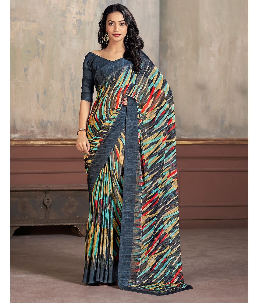     			Samah Chiffon Printed Saree With Blouse Piece - Multicolour ( Pack of 1 )