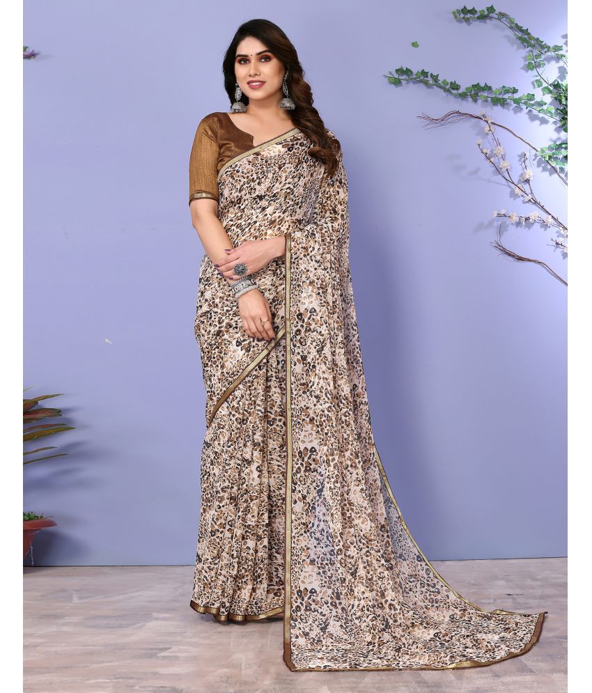     			Samah Chiffon Printed Saree With Blouse Piece - Beige ( Pack of 1 )