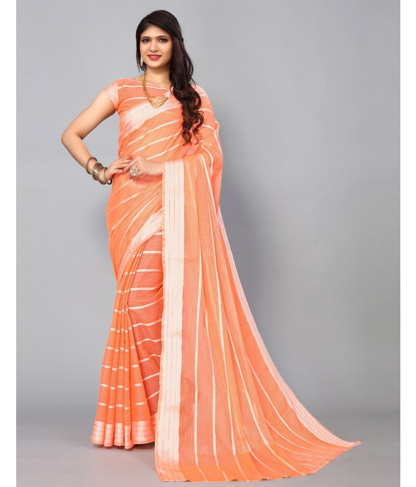     			Samah Cotton Blend Woven Saree With Blouse Piece - Orange ( Pack of 1 )