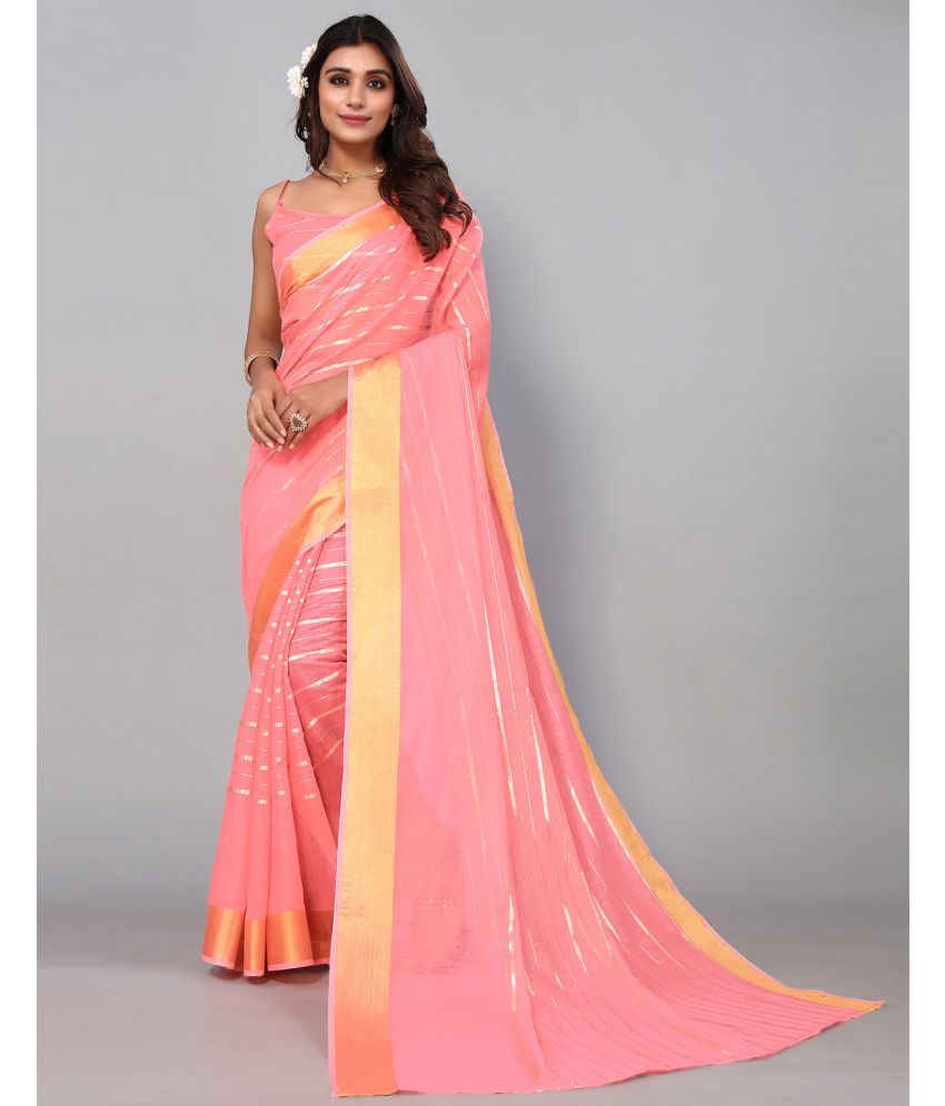     			Samah Cotton Blend Woven Saree With Blouse Piece - Pink ( Pack of 1 )